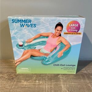 Pool Lounge Float with Drink Holders Summer Chill Out Floating Teal Green